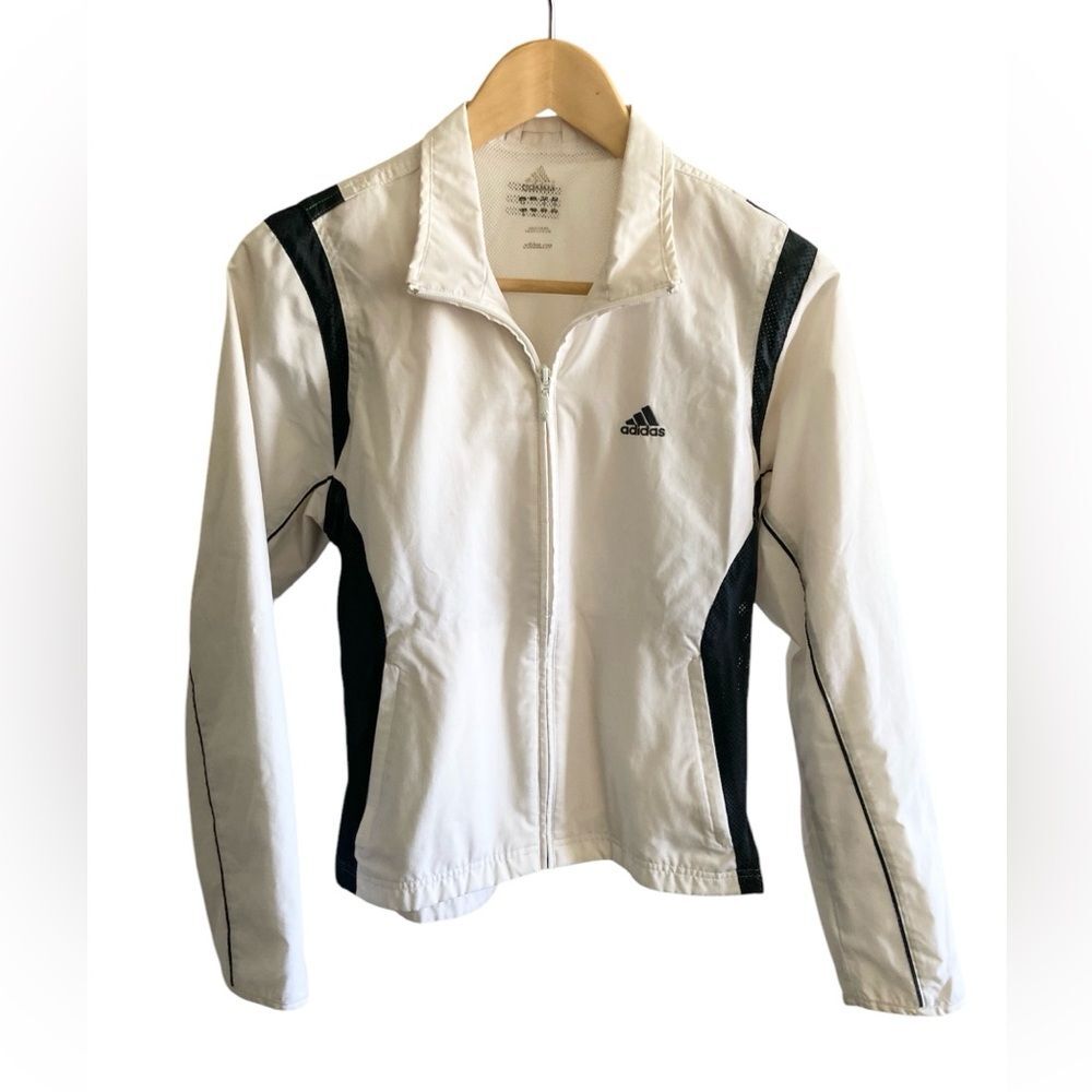 Vintage Adidas Windbreaker 3 Stripes Athletic Athleisure Gray Jacket Women Small